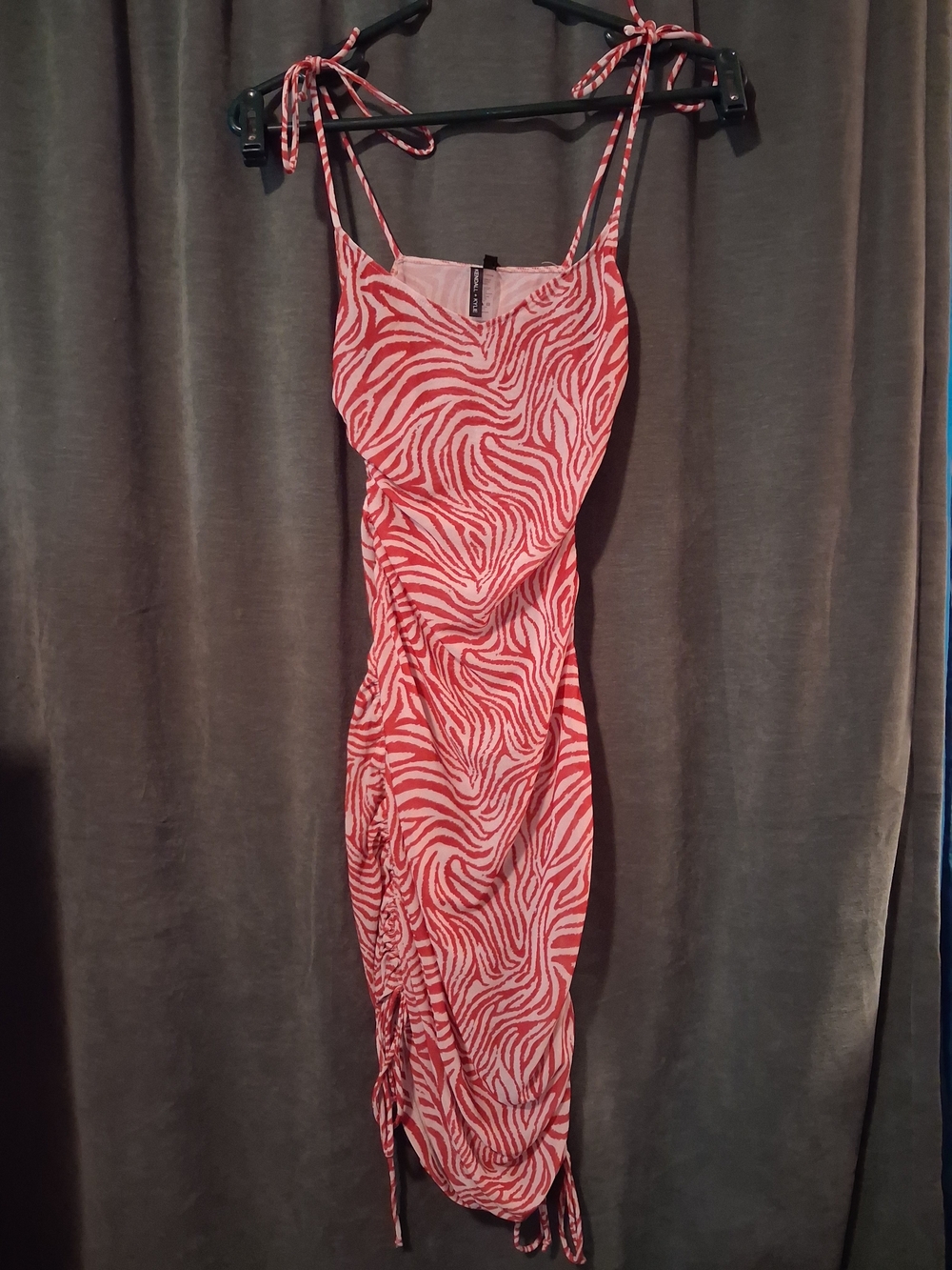 Kendall& Kylie Tie-Shoulder Mesh Zebra Print Slip Dress